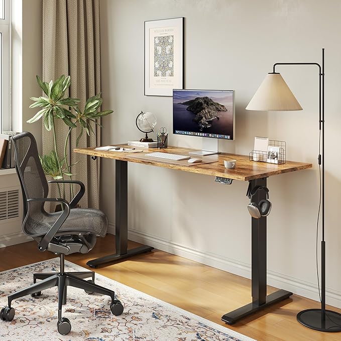 Agilestic Electric Standing Desk, Large 63 x 24 Inches Height Adjustable Desk, Sit Stand up for Work Office Home, Ergonomic Rising Computer Table with Memory Preset, Rustic Brown