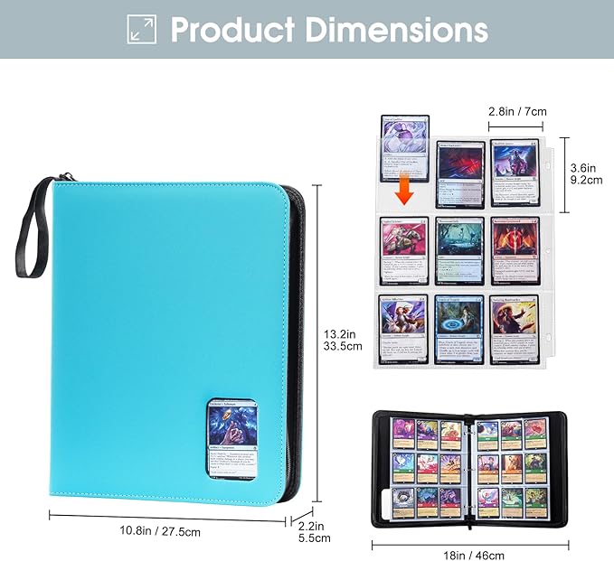 ProCase 900 Pockets Card Binder with Clear Window for Trading Cards, 9 Double Sided Pockets Cards Colletction Album Holder with Removable Sleeves for MTG, TCG, Sports Cards, Football Cards -Lightblue