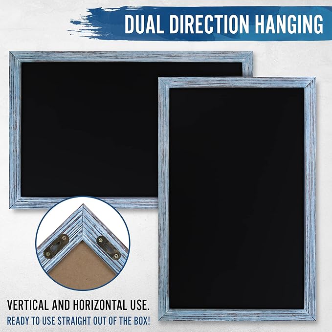 HBCY Creations 11" x 17" Rustic Blue Solid Wood Frame Wall Chalkboard, Magnetic Surface, Home Décor, Restaurant & Café Menus, Blackboard, Includes Chalk, Eraser & Hanging Hardware