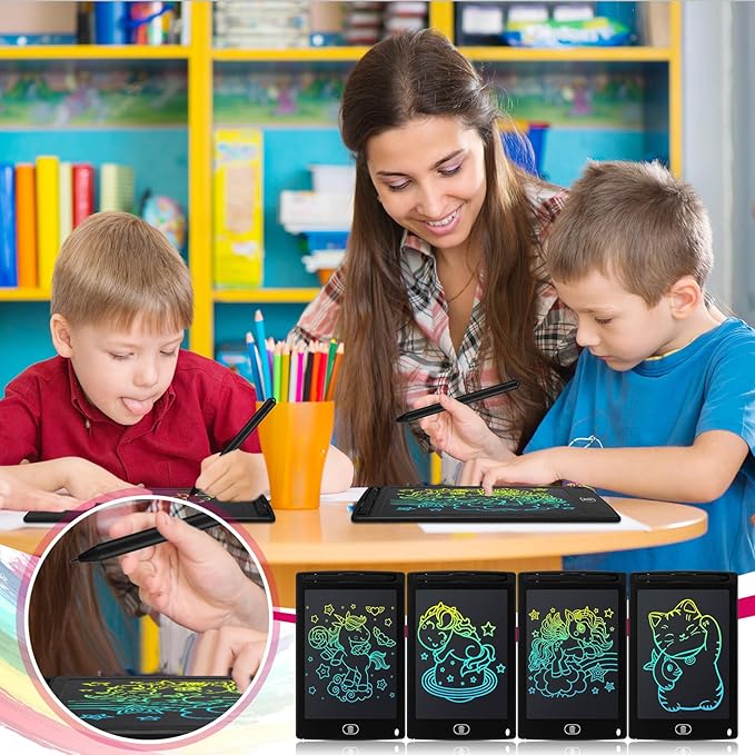 Zhehao 20 Pack LCD Writing Tablet for Kids: 8.5 Inch Colorful Drawing Doodle Boards - Reusable Erasable Doodle Board Educational Learning Toys Gifts for Toddlers Ages 3-8 Party Favors(Black,Cute)