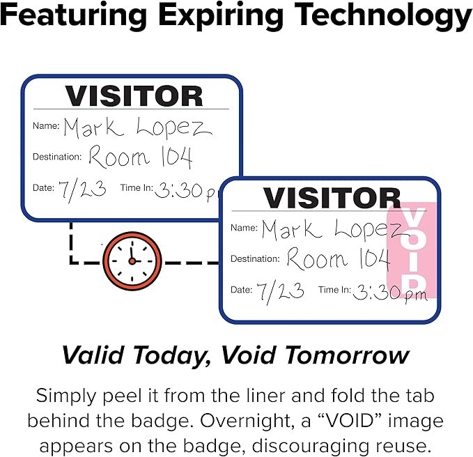 Threshold Tab Expiring Visitor Badge Sign-in Book (200 Badges) | Name Tag Stickers | Hospital, Office & Secretary Supplies | School Hall Passes | Visiting Tag for Hospital | Expiring Visitor Badges