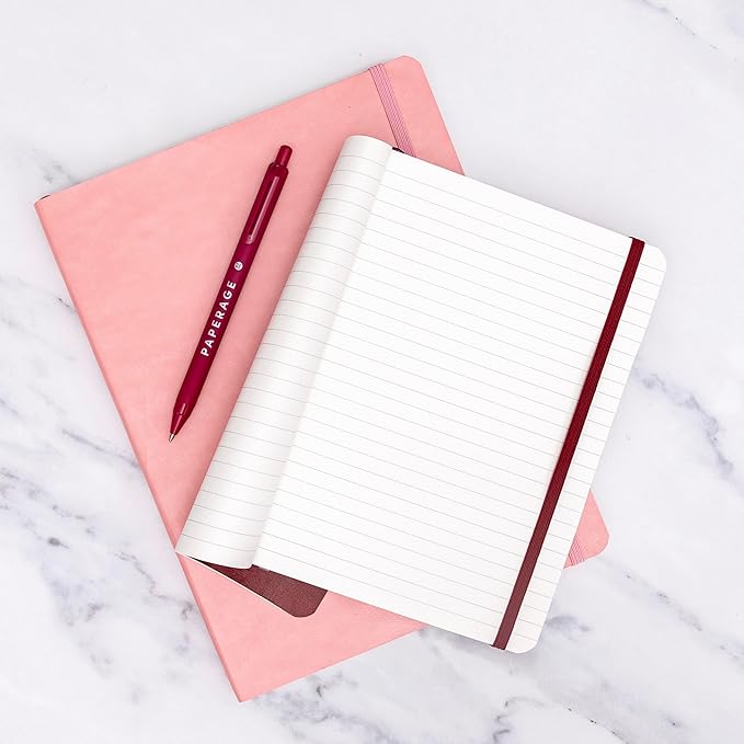 PAPERAGE Softcover Lined Journal Notebook (Red), 176 Pages, Large B5 College Ruled Notebook, 7.5 inches x 9.8 inches - 100 GSM Thick Premium Paper, Soft Vegan Leather Journal for Home, Work & School