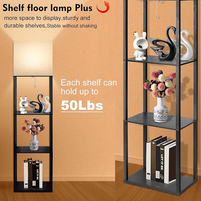 RUNTOP Plus Floor Lamp with Shelves, Shelf Lamp with 15W LED Bulb, 3 Colors, Memory Function, Wide Display Shelf for Collectibles Storge, Floor Lamps for Living Room, Standing Lamp for Bedroom