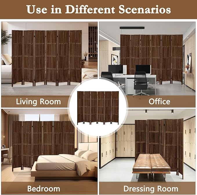 ALeesing 6 Panel Room Divider, 5.6Ft Wood Room Dividers and Folding Privacy Screens, Room Divider Wall Freestanding Room Partitions, Room Dividers Screen for Home Office Bedroom, Dark Brown