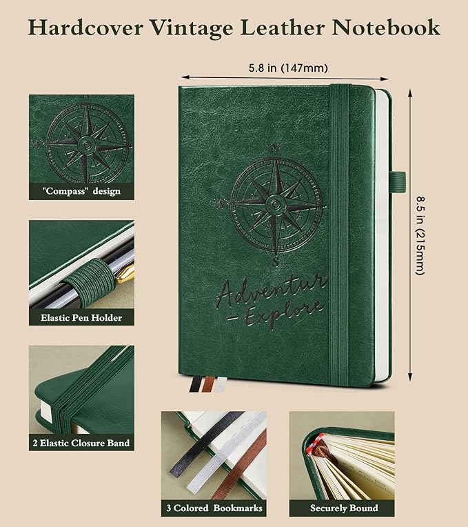 PAIBAS Blank Journal Notebook for Women Men,160 Pages,A5 Hardcover Sketchbook for Drawing, Sketch book, Unlined Notebooks for School,Work, Note Taking,Travel Journals for Writing 5.8"x8.5" (Green)