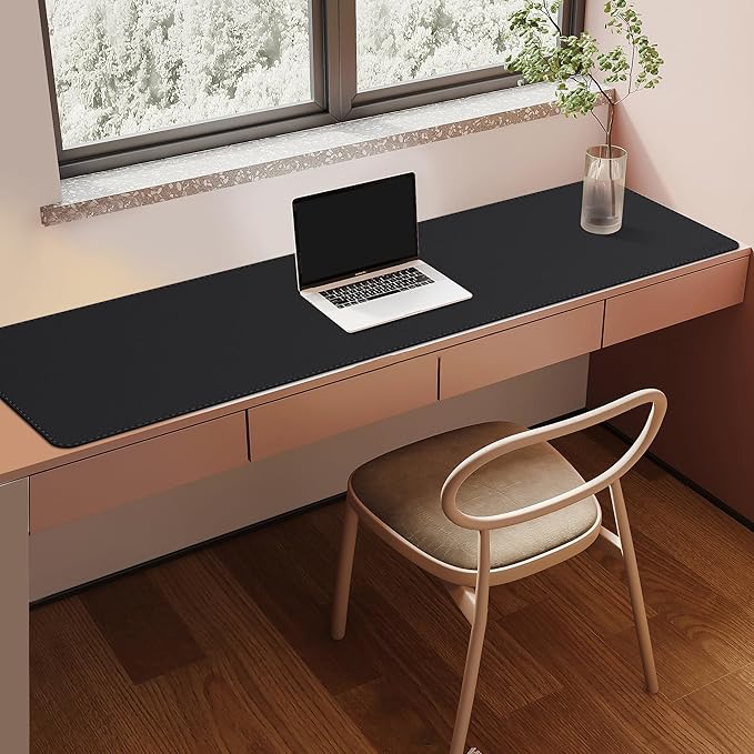 Mydours 59" x 15.7" Oversized PU Leather Desk Mat with Anti-Slip Suede Backing, Waterproof Surface, Black - Massive Workspace for Laptop, PC, and Accessories, Desk Cover for Office, Home, and Gaming