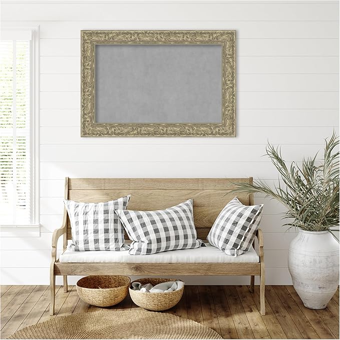 Amanti Art Silver Framed Magnetic Board 27x39 Large Vision Board for use with Magnets, 100% Metal Sheet to Display Items as Office Decor or for Home Organization in mudroom, Kitchen or Kids Room