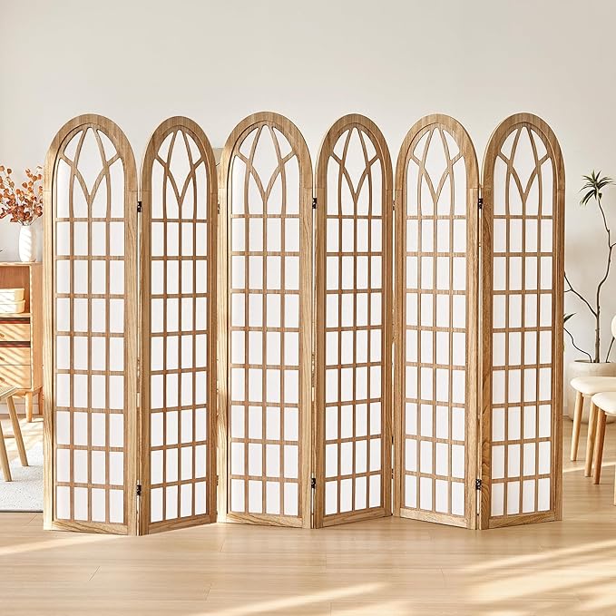 Aletheiawu 6 Panel Room Divider Wall Shoji Screen, Japanese Wood Room Divider for Room Separation, Folding Privacy Screen, Portable Room Partition for Home Office Restaurant - Natural