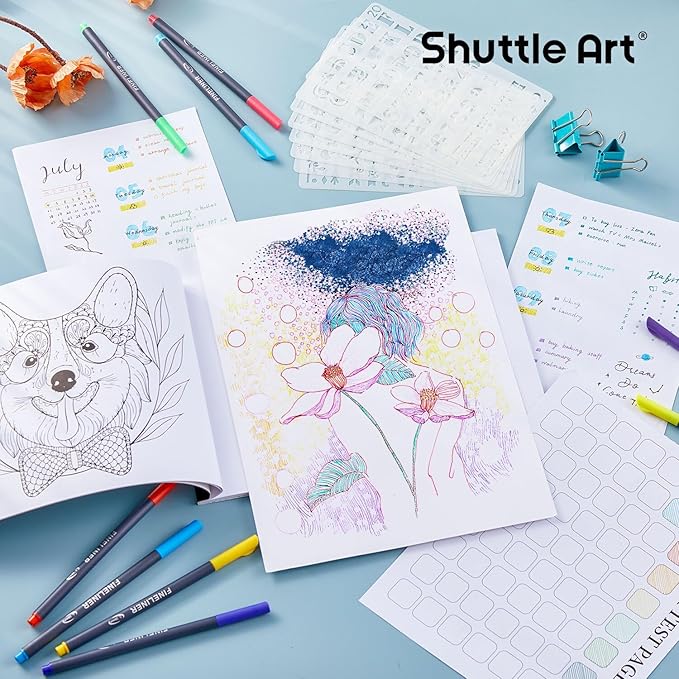 Shuttle Art Fineliner Pens, 100 Colors 0.38mm Fineliner Color Pen Set Fine Line Drawing Pen Fine Point Markers Perfect for Adult Coloring Books Drawing and Journal Art Projects