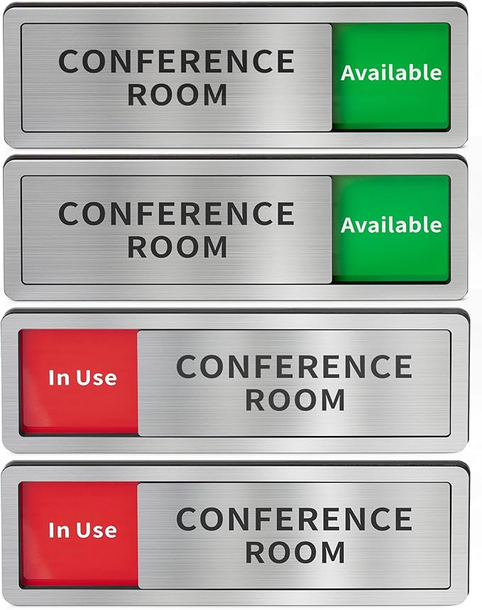 2 Pack Conference Room Office Door Signs Do Not Disturb, In Use/Available Slider Sign for Home Office Wellness Conference Vacant Occupied Privacy Slide Door Sign,Brushed Silver 8" x 2.6"