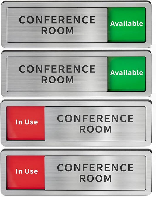 2 Pack Conference Room Office Door Signs Do Not Disturb, In Use/Available Slider Sign for Home Office Wellness Conference Vacant Occupied Privacy Slide Door Sign,Brushed Silver 8" x 2.6"