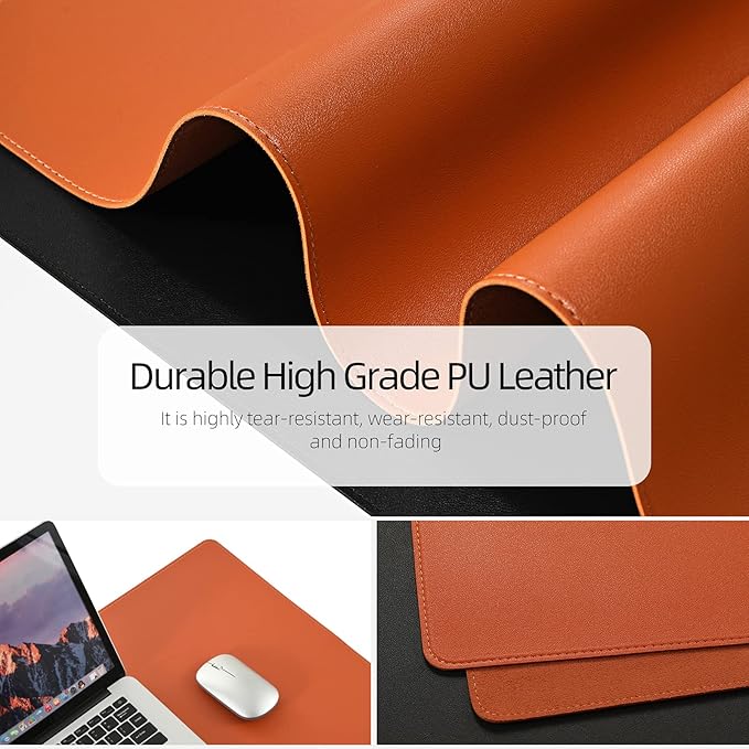 Wolaile PU Leather Desk Pad Blotter,Waterproof Orange Office Desk Mat for Women,Non-Slip Writing Desk Protector Large Mouse Pad,36x17inch