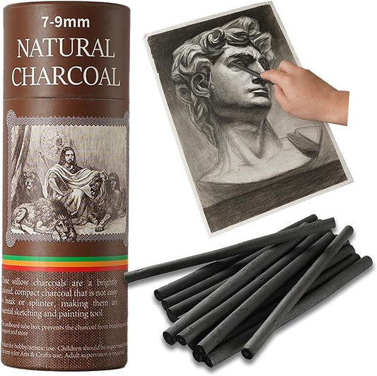 Trzzyan 25 PCS Willow Charcoal Sticks, Ideal for Artists, Beginners, Students, Perfect for Sketching, Drawing, Shading, and Fine Art, 5.7 Inches Long, 2-4,4-5,5-7,7-9 (7-9)