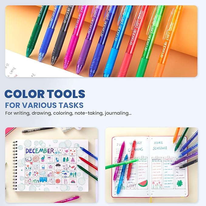 ParKoo Erasable Gel Pens, 15 Colors Retractable Erasable Pens Clicker, Fine Point 0.7mm, Make Mistakes Disappear, Assorted Color Inks for Drawing Coloring Writing Planner
