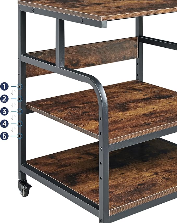 Fannova 23.6" Deep Extra Large Printer Stand, 3 Tier Printer Table with Adjustable Storage Shelf, Rolling Printer Cart with Industrial Wheels for Home Office, Rustic Brown