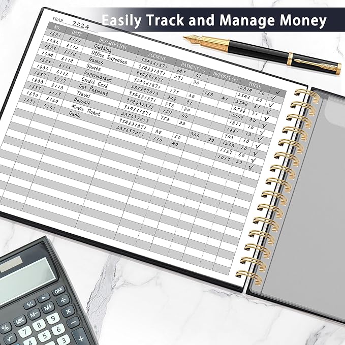 HAUTOCO Hardcover Accounting Ledger Book for Small Business Bookkeeping Horizontal Money Expense Tracker Notebook with 2 Storage Pouch, Personal Columnar Log Journal 10.78 x 8'', Black