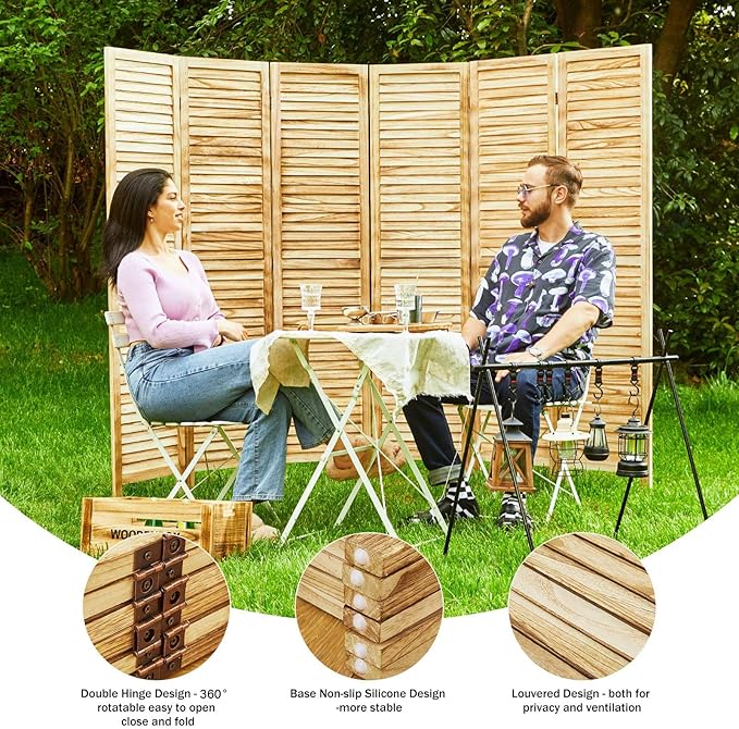 Room Dividers and Folding Privacy Screens, Wood Louvered Separators Divider Wall for Home Office Bedroom - 6 Panels, 67 * 90inch (Wood)