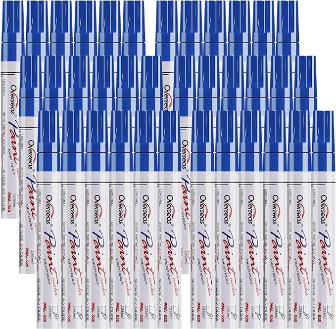 Overseas Blue Paint Marker Pens - 36 Pack Oil-Based Permanent Markers Set, Quick Drying, Waterproof, Medium Tip Paint Pens Bulk for Wood, Metal, Rock, Ceramic, Plastic, Canvas, Glass, Rubber