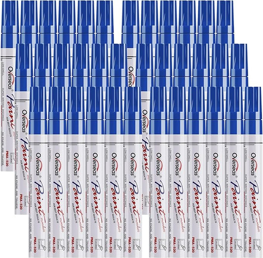 Overseas Blue Paint Marker Pens - 36 Pack Oil-Based Permanent Markers Set, Quick Drying, Waterproof, Medium Tip Paint Pens Bulk for Wood, Metal, Rock, Ceramic, Plastic, Canvas, Glass, Rubber