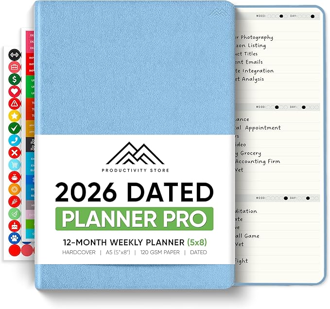 Dated, 2026 Planner, 5.8” x 8.3” - The #1 Productivity Planner to Achieve Your 2026 Goals - Planner 2026-2027 by PRODUCTIVITY STORE (A5, BLUE)