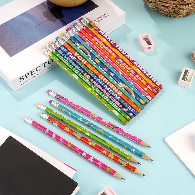 60 Pcs Motivational Pencils Bulk, Rainbow Inspirational School Pencils for Classroom, Cute Pencil with Encourage Positive Sayings, Back to School Supplies for Kids Student Teacher Classroom Reward