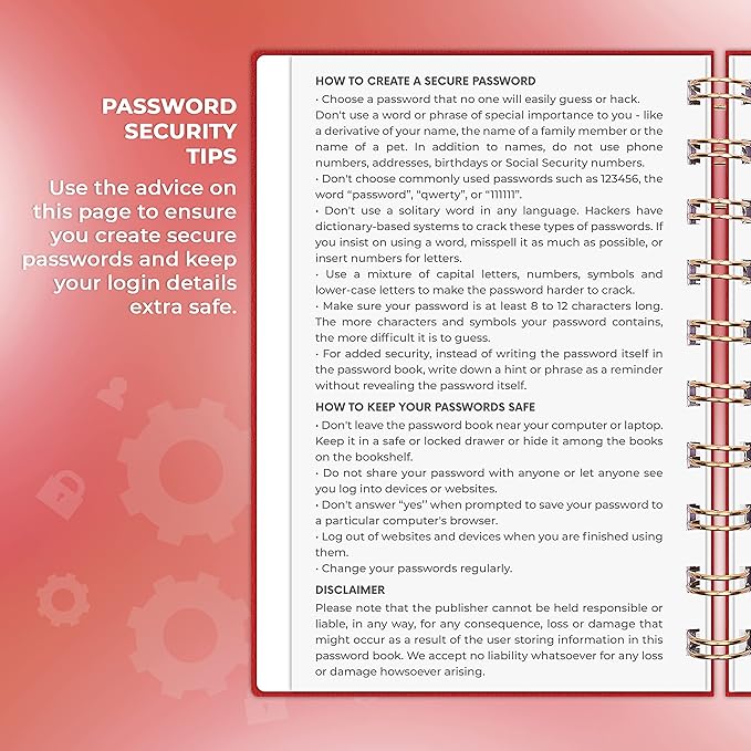 Clever Fox Password Book Spiral – Mini Internet Address & Password Organizer with Laminated Alphabetical Tabs – Small Password Keeper Journal – Hardcover, Pocket Size, 4.7x5.7” (Red)