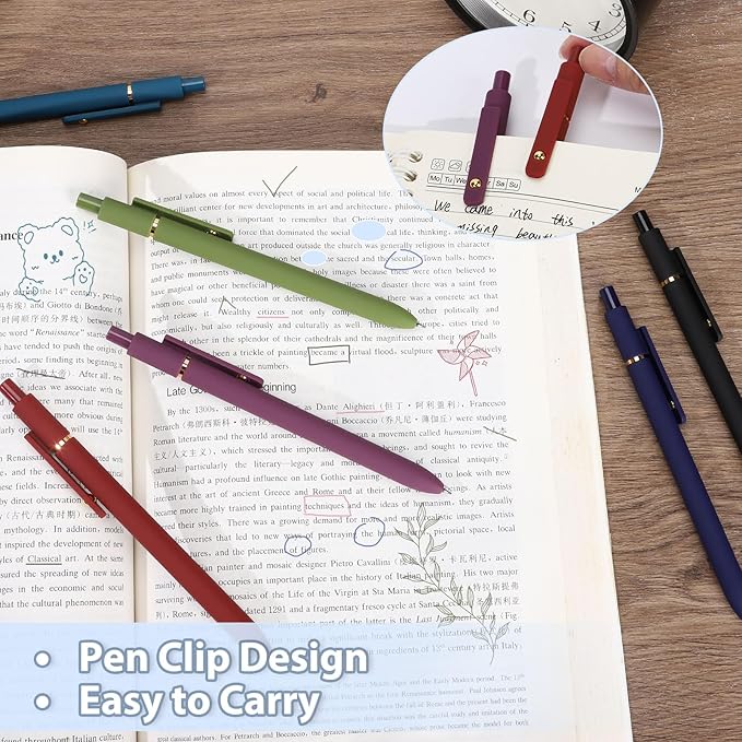 FIOVER Colored Pens, 12 Pack Colorful Gel Pens, Quick-Dry 0.7mm Medium Point for Journaling, Note Taking, Doodling, Aesthetic Office School Supplies, Gifts for Women Men（12PCS Aesthetic+Vintage）
