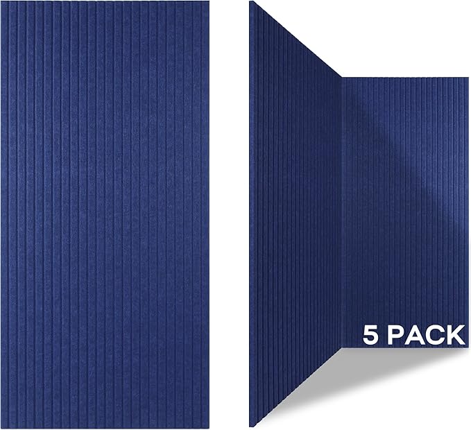 EVENRISING Acoustic Panels 5 Pack, Large Polyester Soundproof Panels 47.2x23.6x0.4 inch,Self-Adhesive Acoustic Treatment for Recording Studio & Office, Vertical, Navy Blue