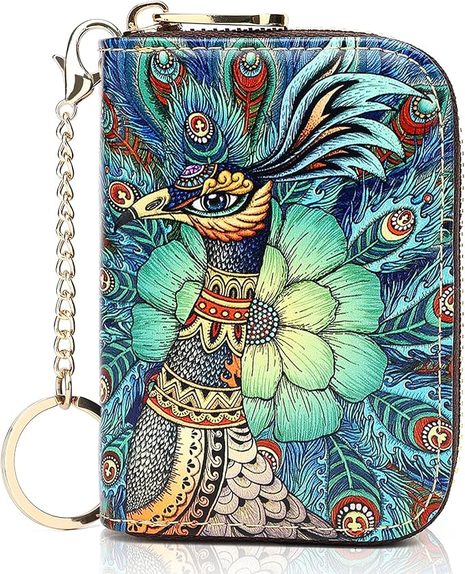 APHISON RFID Credit Card Holder Wallets for Women Leather Zipper Card Case for Ladies Keychain Wallet