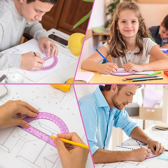 Hoiny 10 Pack Clear Protractor, 6 Inch Plastic Protractors, 180 Degrees Accurate Math Geometry Tools for School, Office, Classroom (Pink)