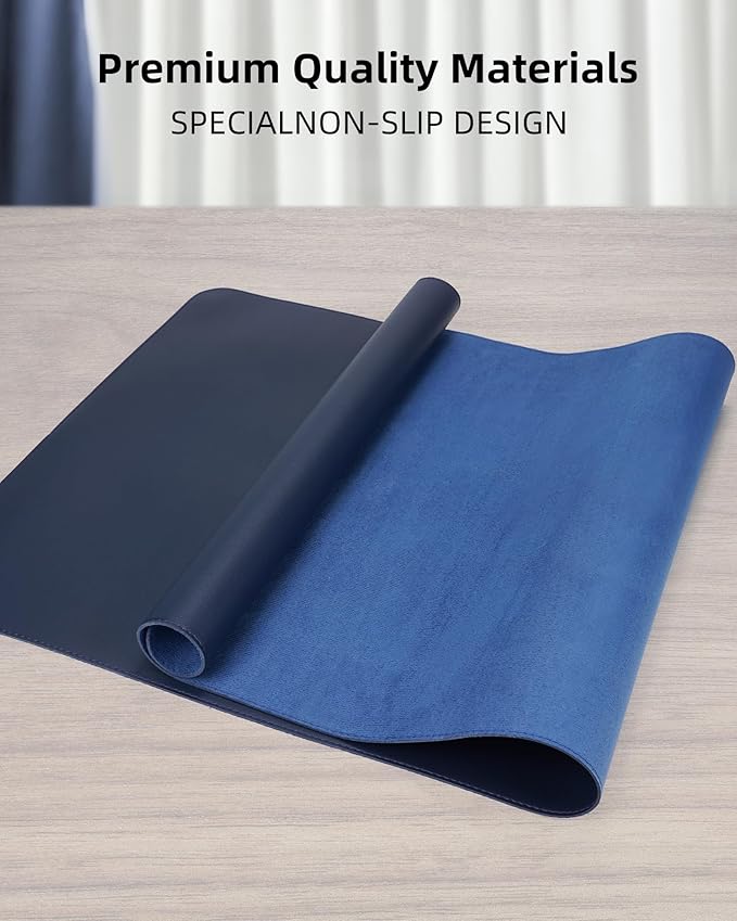 Leather Desk Pad Protector - 48 x 24" Computer Mat, Large Mouse Pad, Non-Slip, Waterproof PU Leather Blotter, Desk Cover for Office and Home (Midnight Blue)