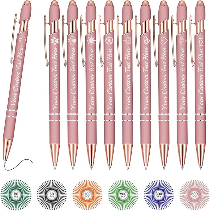 Custom Pens Bulk Personalized Ballpoint Pen with Stylus Tip Customized Engraved Pens with Name Logo Soft Black Ink with Touch Metal Office for Business Office Teacher School Corporate Gifts Gold