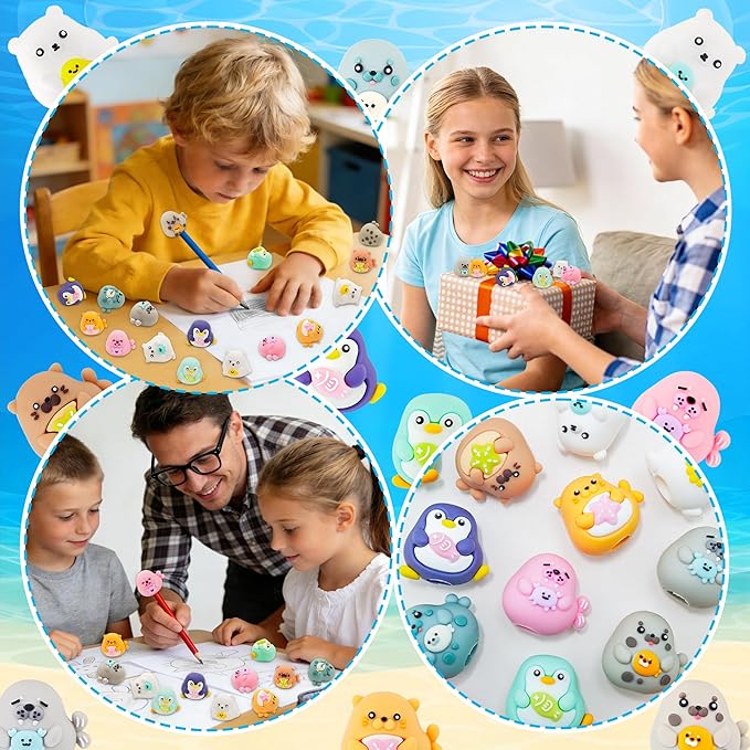 20 pcs Ocean Animal Pencil Topper Erasers for Kids Classroom Prizes, 3D Funny Pencil Top Erasers for Kids Class Treasure Box,Game Rewards,Party Favors, Non-Removable