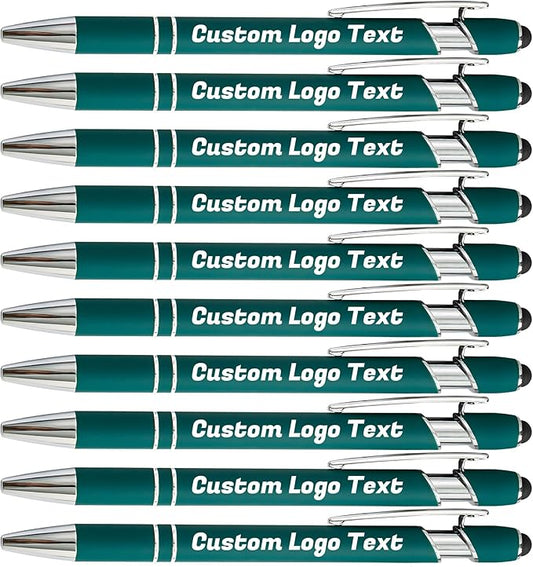 HEYZARDA Personalized Pens with Name Text Logo Custom Ballpoint Pen for Business Office Events with Stylus for Touchscreen 50 Pcs Dark Green