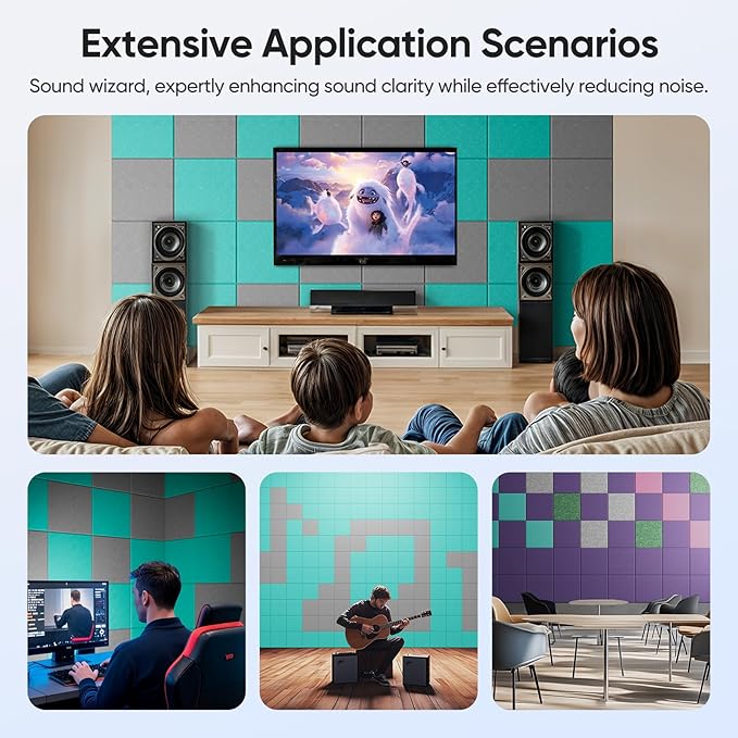 UNECHO 12 Pack 12" X 12" X 0.4" Acoustic Panels for Wall Sound Absorbing, Square Self-Adhesive Sound Panel, High Density Suitable for Multiple Scenarios(Viking Blue)