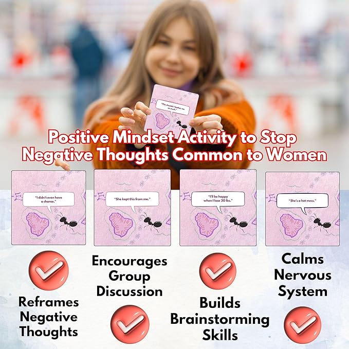 Redirect for Women Cards – Turn Automatic Negative Thinking (Ants) to Positive Affirmations to Improve Healing, Self-Esteem & Decrease Depression, Anxiety, Stop Intrusive Thoughts