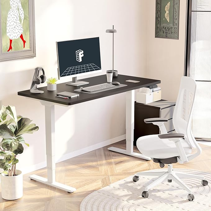 FLEXISPOT E6 3-Stage Dual Motor Electric Standing Desk 48 x 30 Sit Stand Up Desk, Holds 220 lbs, Adjustable Height w/Memory Presets, One-Piece Black Desktop & White Frame, Ships in 2 Boxes