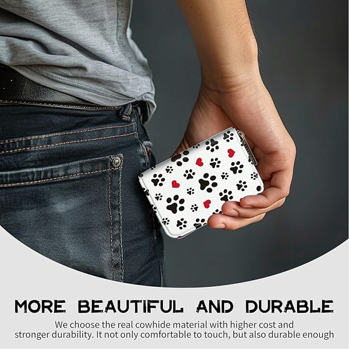 BWEGRHE Cute Credit Card Holder with Zipper, Cute Dog Paw Prints RFID-Blocking Card Case Small Wallet for Women Men, Multi-slot Card Organizer Case Travel Accordion Wallet