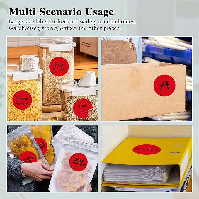3 Inch Round Colored Dot Stickers, 2000 PCS, 4 Rolls in Dispenser Box - Red Circle Color Coding Labels Dot Labels for Office, Home, Inventory Organizing
