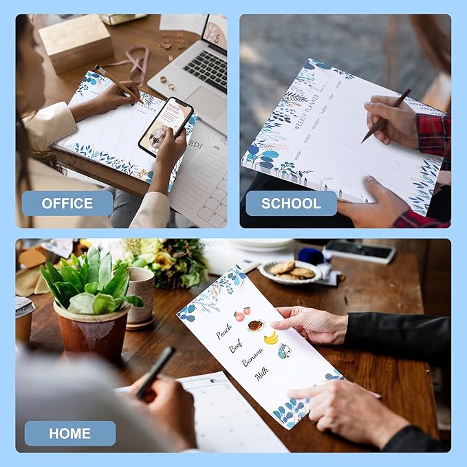 Weekly Planner Notepad Tear Off Set of 2 Weekly Calendar Pad 52 Undated To Do List Notepad Sheets Desk Planner Planning Pads Productivity Tracker for Work Goals Notes Schedule Ideas, Floral Blue