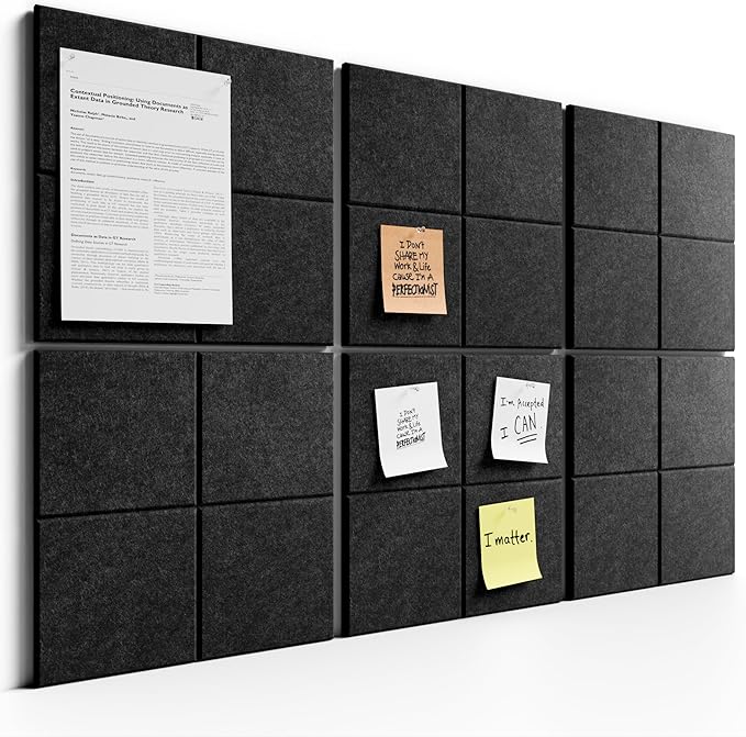 Bumusty Large Cork Board Alternative-36 x24 Felt Bulletin Board Tiles, with 30 Pushpins, 40 Adhesive Tabs, 6-Pack Slat Wall Paneling, Cork Boards for Office Push Pin Board Felt Board-Charcoal Gray