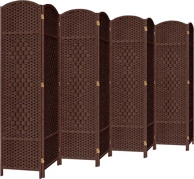 DURASPACE 8 Panel Room Divider, 6ft Tall Folding Privacy Screen, 360°Rotation, Hand-Woven Freestanding Wood Partition for Room Separation