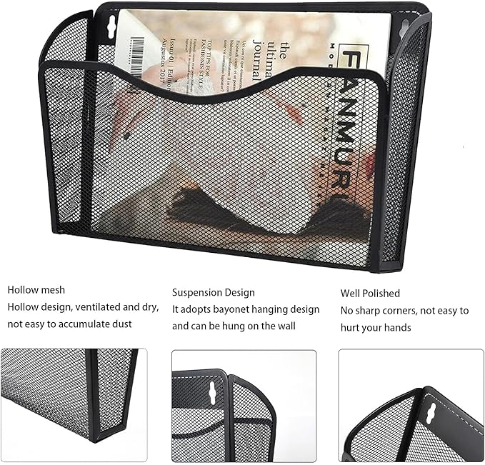 Gawerk 3 Pack Wall File Organizer, Mesh Hanging Metal Vertical Wall Mounted File Holder for Office/Home
