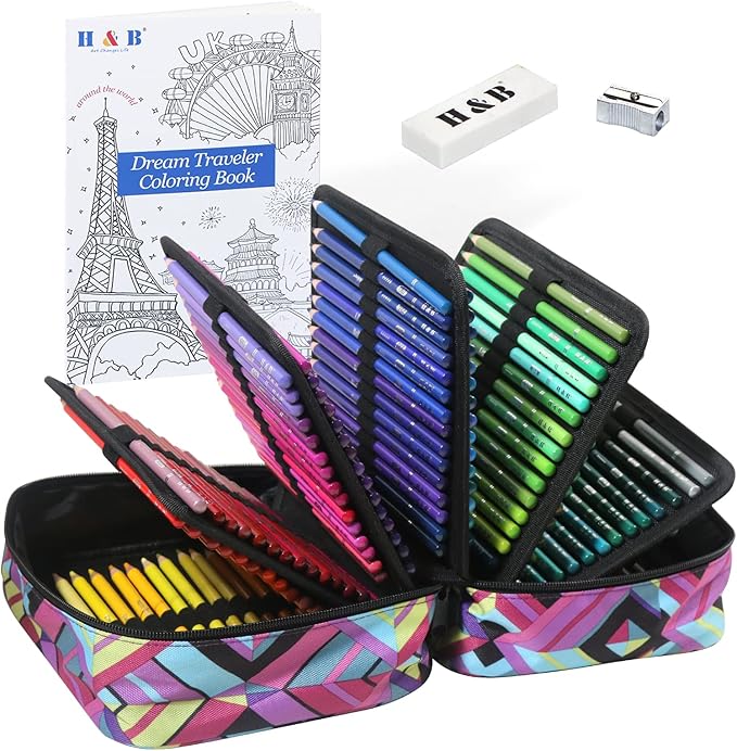 H & B 180 Colored Pencils Set, Art Pencil Kit for Adult Coloring,Oil Based Soft Core, Ideal for Coloring Sketching Shading,H & BArt Set for Teens Beginner Wooden Color Pencils
