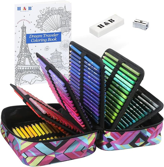 H & B 180 Colored Pencils Set, Art Pencil Kit for Adult Coloring,Oil Based Soft Core, Ideal for Coloring Sketching Shading,H & BArt Set for Teens Beginner Wooden Color Pencils