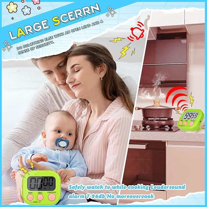 Mwellewm 24 Pcs Digital Timers for Classroom Kitchen Timers for Cooking Small Magnetic Stopwatch 6 Colors Mini Countdown Timer Loud Alarm Stop for Study Work Baking Sports Games Office Timer Clock