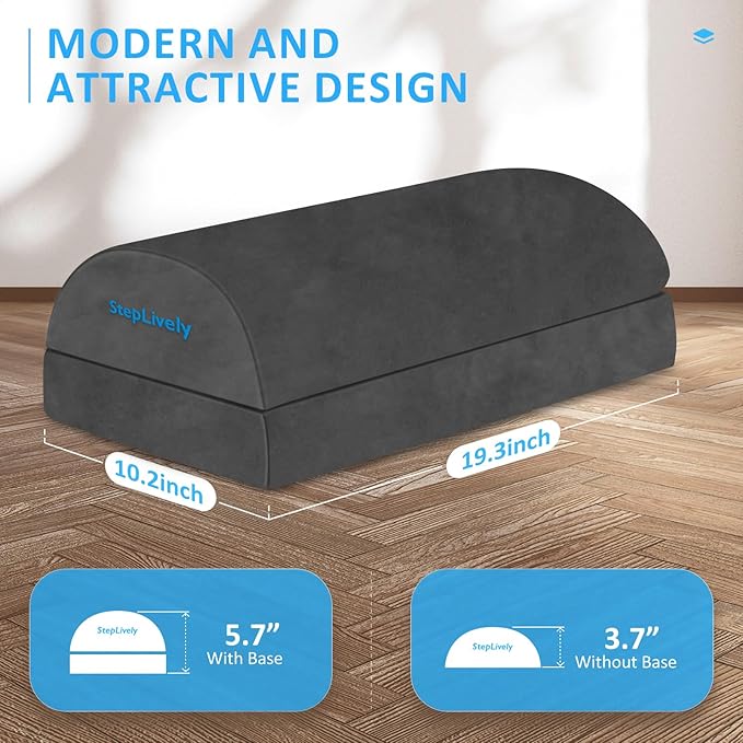 StepLively Foot Rest for Under Desk at Work, Comfortable Foot Stool with 2 Adjustable Heights, Footrest with Washable Cover, for Back & Hip Pain Relief, Suitable for Office, Home, Car, Gray, X-Large