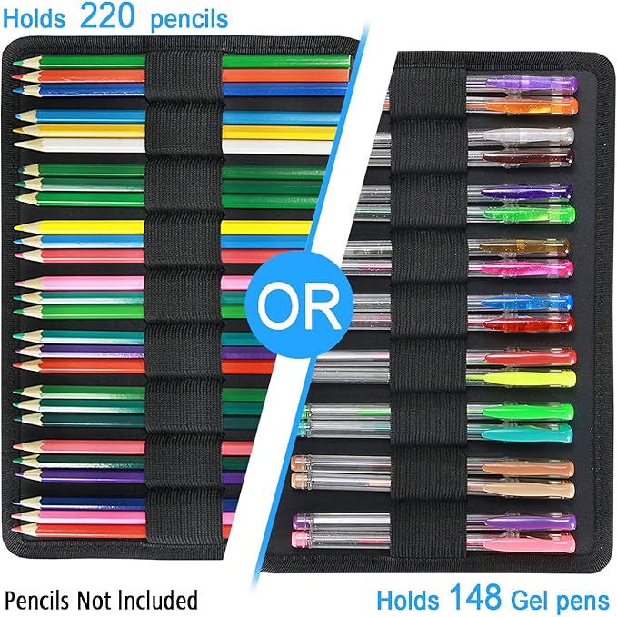 YOUSHARES Colored Pencil Case 220 Slots Pen Case Organizer With Handy Wrap & Zipper, Multilayer Holder for Prismacolor Colored Pencils & Gel Pen (Forest)