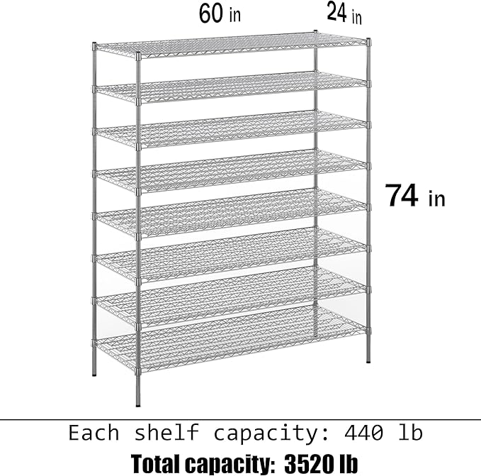 Regal Altair 24" Deep x 60" Wide x 74" Height Wire Shelving Kit | 8-Tier | NSF Commercial Storage Rack Unit