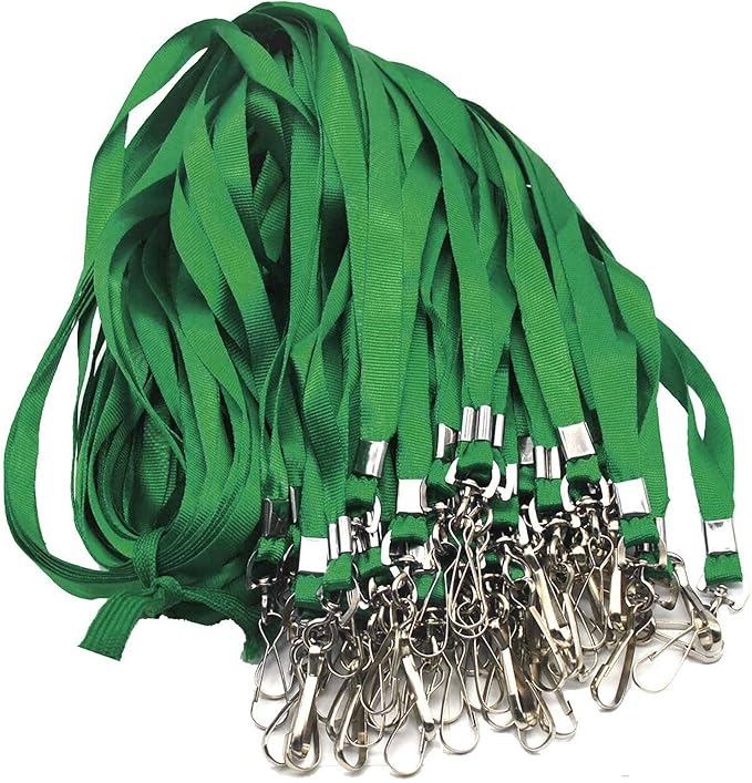 Beebel Lanyard Bulk Lanyards for Id Badges Flat Lanyard with Badge Clip Swivel Hook 50 Pack (Green)